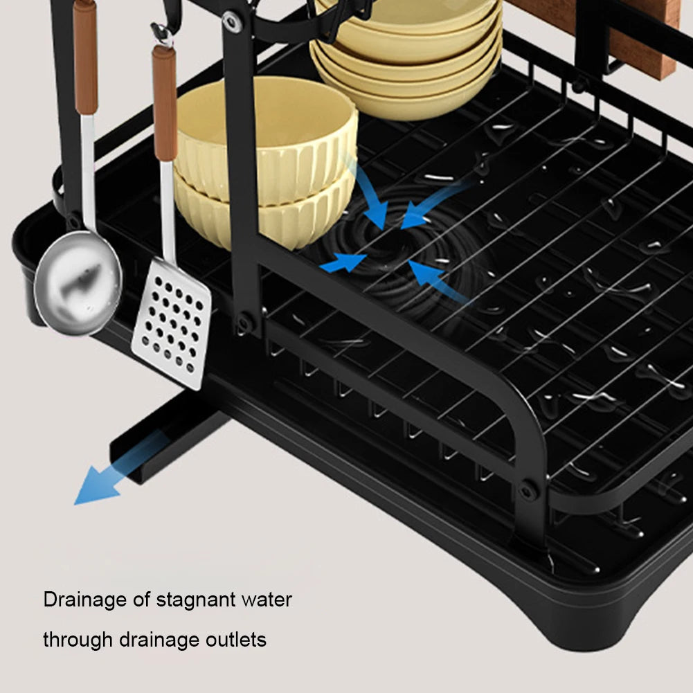 New 360° rotating storage rack double-layer kitchen tableware drying rack with drain tableware storage rack for tableware - AMULET RING STORE