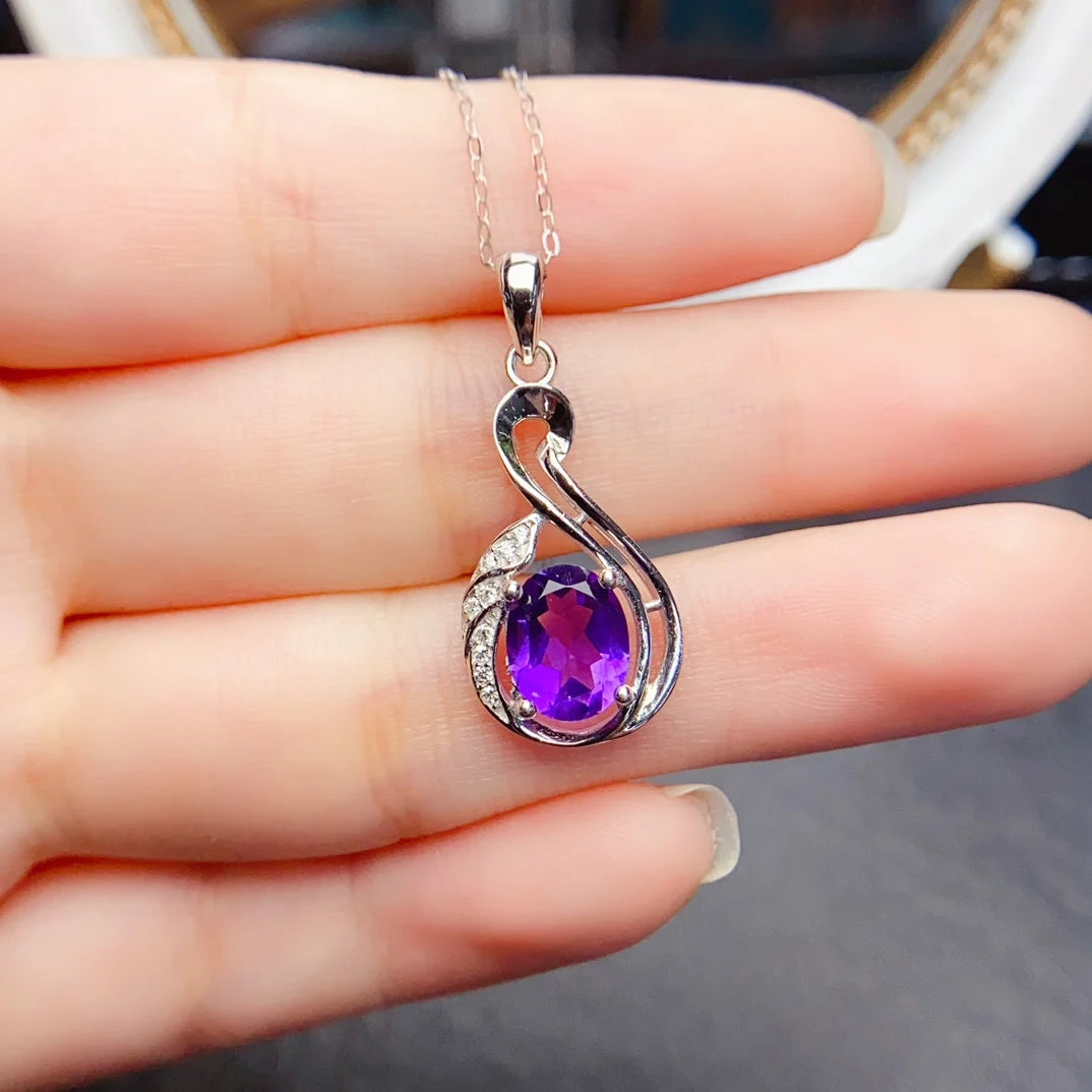 FS S925 Sterling Silver 7*9mm Natural Citrine Pendant Necklace With Certificate Fine Charm Weddings Jewelry for Women MeiBaPJ