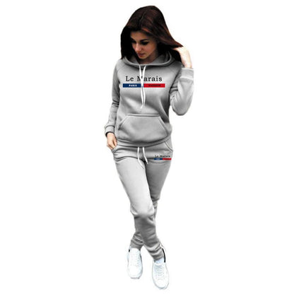 Hot Sales Womens Outfits Printing Casual Hooded Sweatshirt Suits Daily Fitness Sports Jogging Womens Pants Set Fashion Clothing