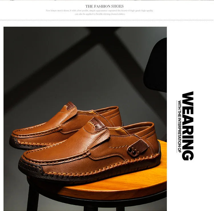 New Handmade Leather Men Shoes Casual Comfortable Men Loafers Slip On Leather Shoes Men Flats Hot Sale Outdoor  Walking Shoes