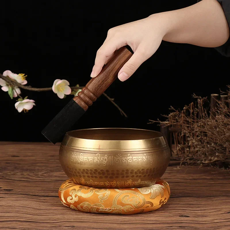 Tibetan Singing Bowl Buddhist Meditation Massage Yoga Chakra Nepal Singing Bowls Sound Healing Instruments with Accessories Gift - AMULET RING STORE