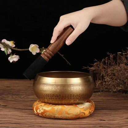 Tibetan Singing Bowl Buddhist Meditation Massage Yoga Chakra Nepal Singing Bowls Sound Healing Instruments with Accessories Gift - AMULET RING STORE