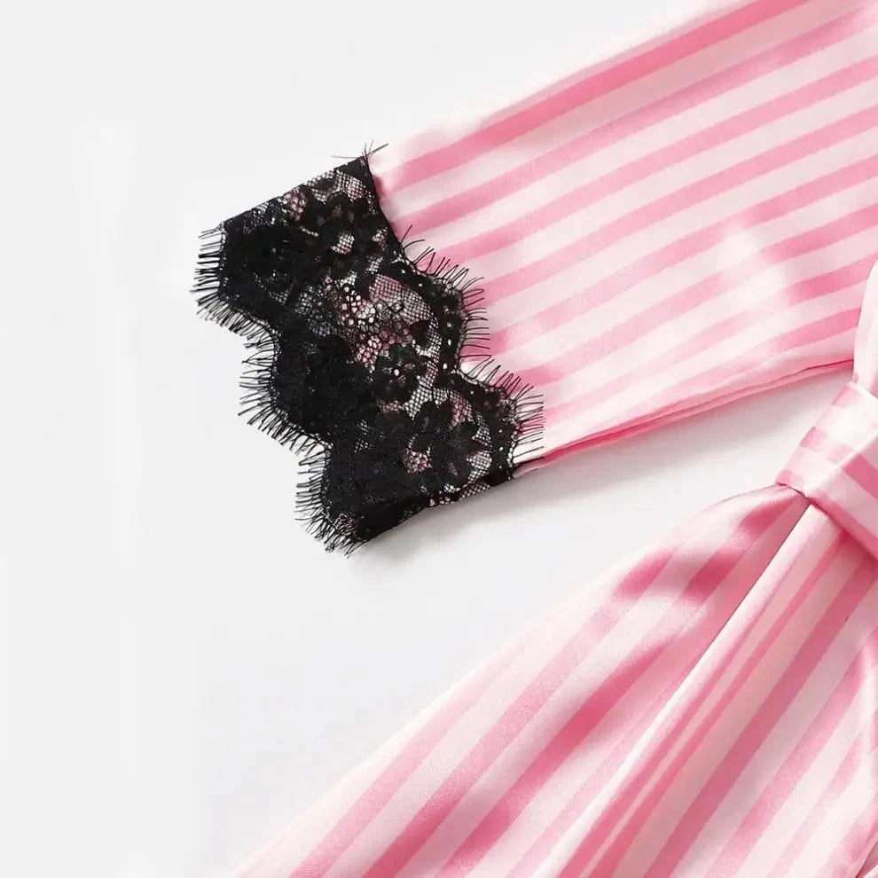 2025New Women's Pajama Fashion 4-piece Set Lace Satin Strap Sexy Pajama Set Dress Skin friendly Comfortable Casual Pajama Skirt - AMULET RING STORE