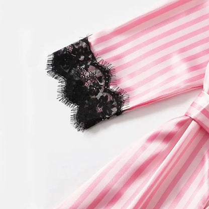 2025New Women's Pajama Fashion 4-piece Set Lace Satin Strap Sexy Pajama Set Dress Skin friendly Comfortable Casual Pajama Skirt - AMULET RING STORE