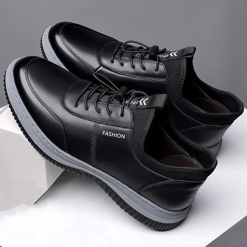 Leisure sports leather shoes for men in autumn 2024 new breathable walking low cut soft sole soft surface anti slip board shoes - AMULET RING STORE