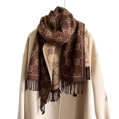 Women's Four Leaf Flower Shawl Core Spun Yarn Imitation Cashmere Tassel Warm Scarf Air Conditioning Shawl Scarf Autumn Winter