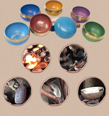 Colorful Nepal Tibetan Singing Bowl Chakras Handmade Copper Buddhist Sound Bowls Therapy Meditation Mindfulness Yoga Ornaments - AMULET RING STORE