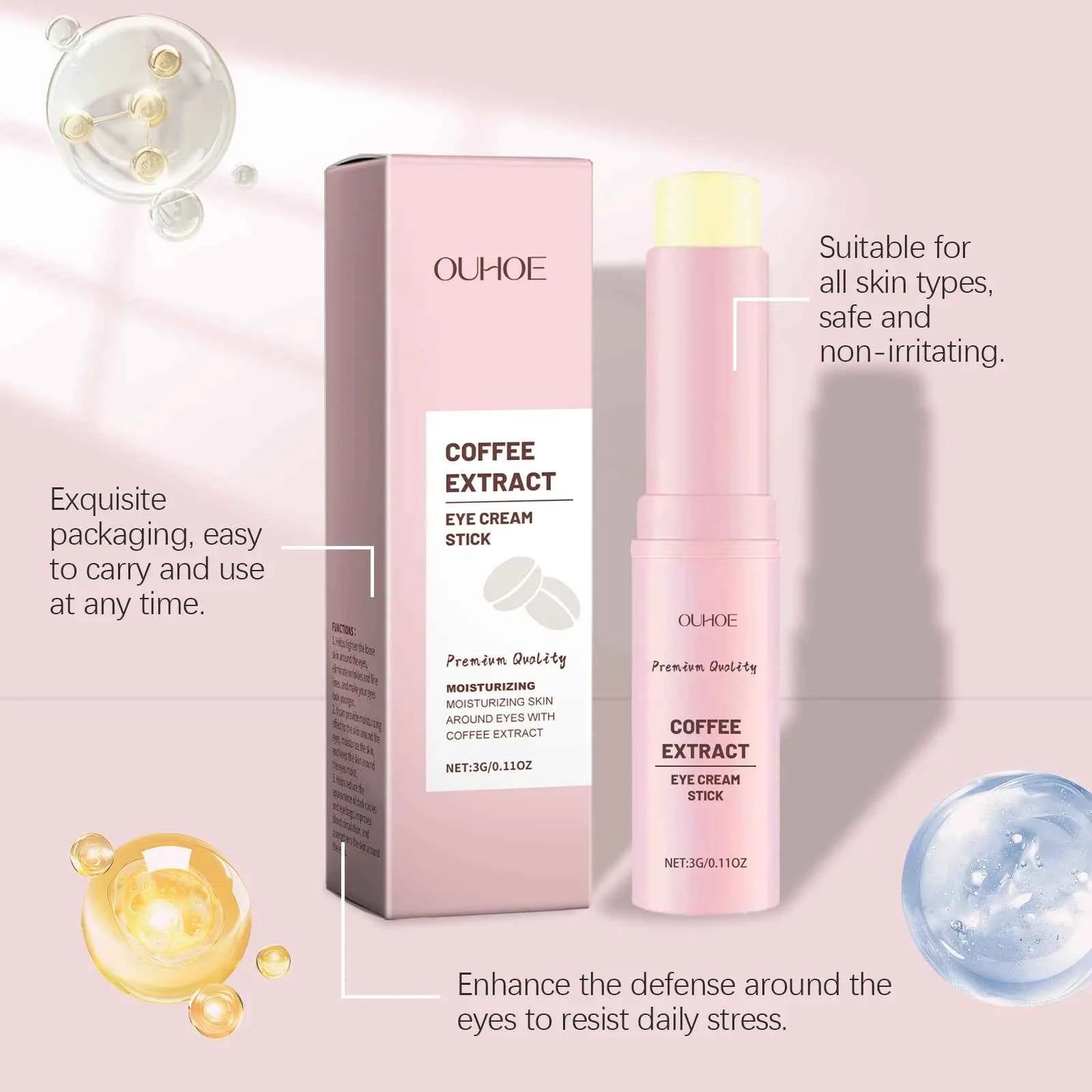 Caffeine Eye Cream Stick Lifting Firming Brighten Eyes Skin Fade Fine Lines Anti Puffiness Hydrating Moisturizing Eye Care Cream