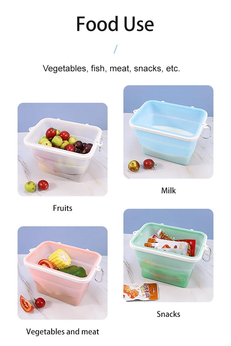 1500ML Foldable Silicone Storage Bag,Reusable Food Grade Crisper Box,Fresh-keeping Picnic Box,Microwave Heating Available - AMULET RING STORE