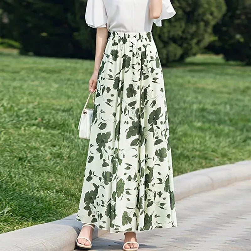 Chiffon Floral Maxi Summer Skirt Women Long High Waist Holiday Dance Skirt Elegant Beach Boho Hot Sale Lady Vintage Girl Fairy