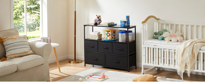 JHK Shoe Cabinet Dresser With 5 Fabric Drawers Toy Storage TV Stand Multilayer Shoe Rack Space Saving Cabinet Of Home Furniture