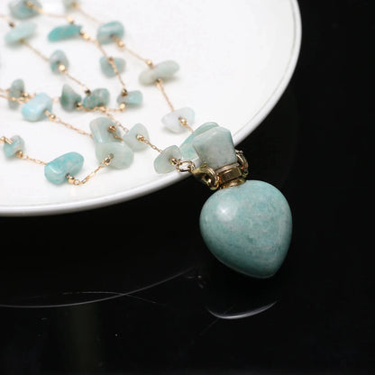 Natural Stone Amazonite Perfume Bottle Pendant Pearl Gravel Chain Essential Oil Diffuser Charms Women Jewerly Necklace 31 Inches - AMULET RING STORE