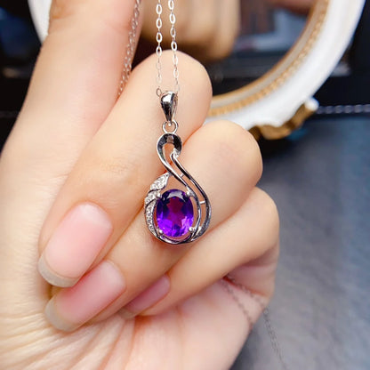 FS S925 Sterling Silver 7*9mm Natural Citrine Pendant Necklace With Certificate Fine Charm Weddings Jewelry for Women MeiBaPJ