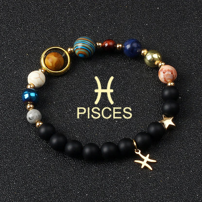 Universe Galaxy Eight Planets 12 Constellation Bracelets for Women Natural Stone Solar System Bracelets Libra Virgo Leo Jewelry