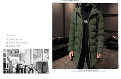 Thicken Warm Men Long Parka Fashion Brand Casual Winter Windbreaker Jacket with Hood Coats Fashion Clothing for Men All-match