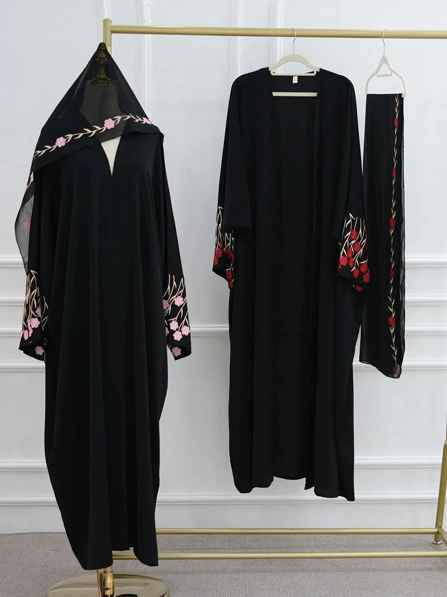 Muslim Women Dubai Abaya luxury embroidery Floral Long Dress Kaftan Flower Ramadan Robe Femme Islam African Dresses Kebaya - AMULET RING STORE