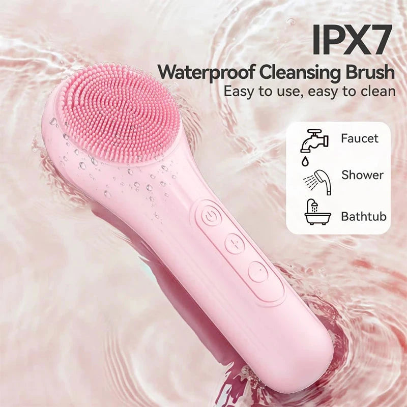 Sonic Facial Cleaning Brush Scrubber Waterproof Exfoliating Vibration Heating Compress Brush Deep Clean Face Cleaner Skin Care
