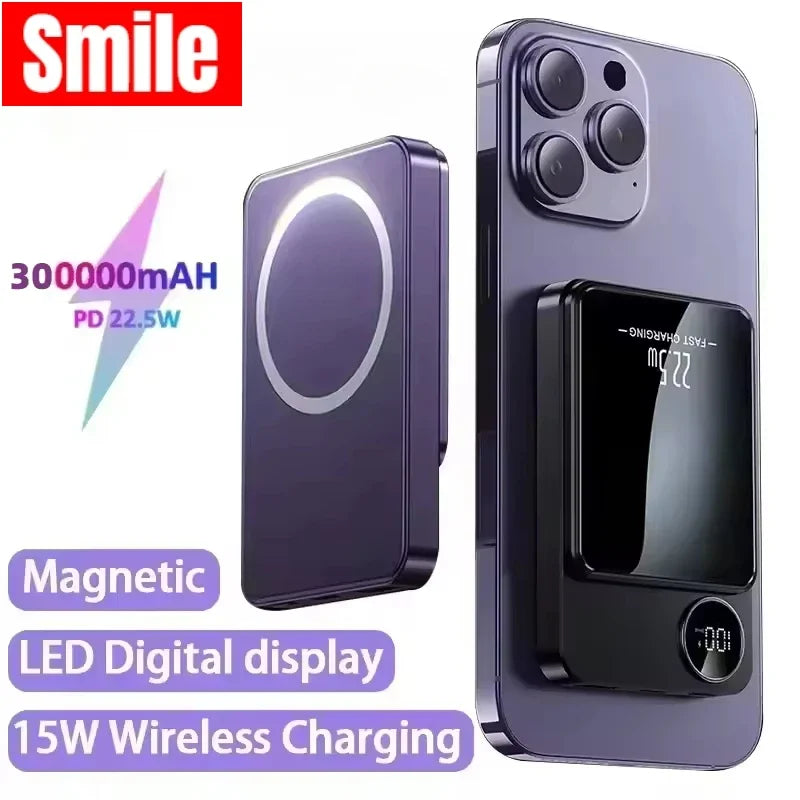 30000mAh MagSafe Power Bank - 15W Magnetic Wireless Charger with PD Fast Charge for iPhone 15/14/13 (Qi-Certified for Android) - AMULET RING STORE