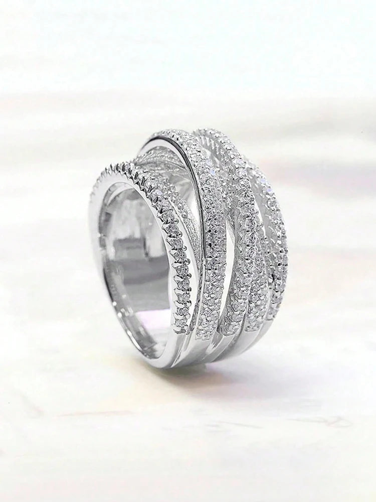 925 Sterling Silver Classic Vintage Line Wrap Zircon Ring For Women Daily Outfits Party Luxury Fashion High Quality Fine Jewelry