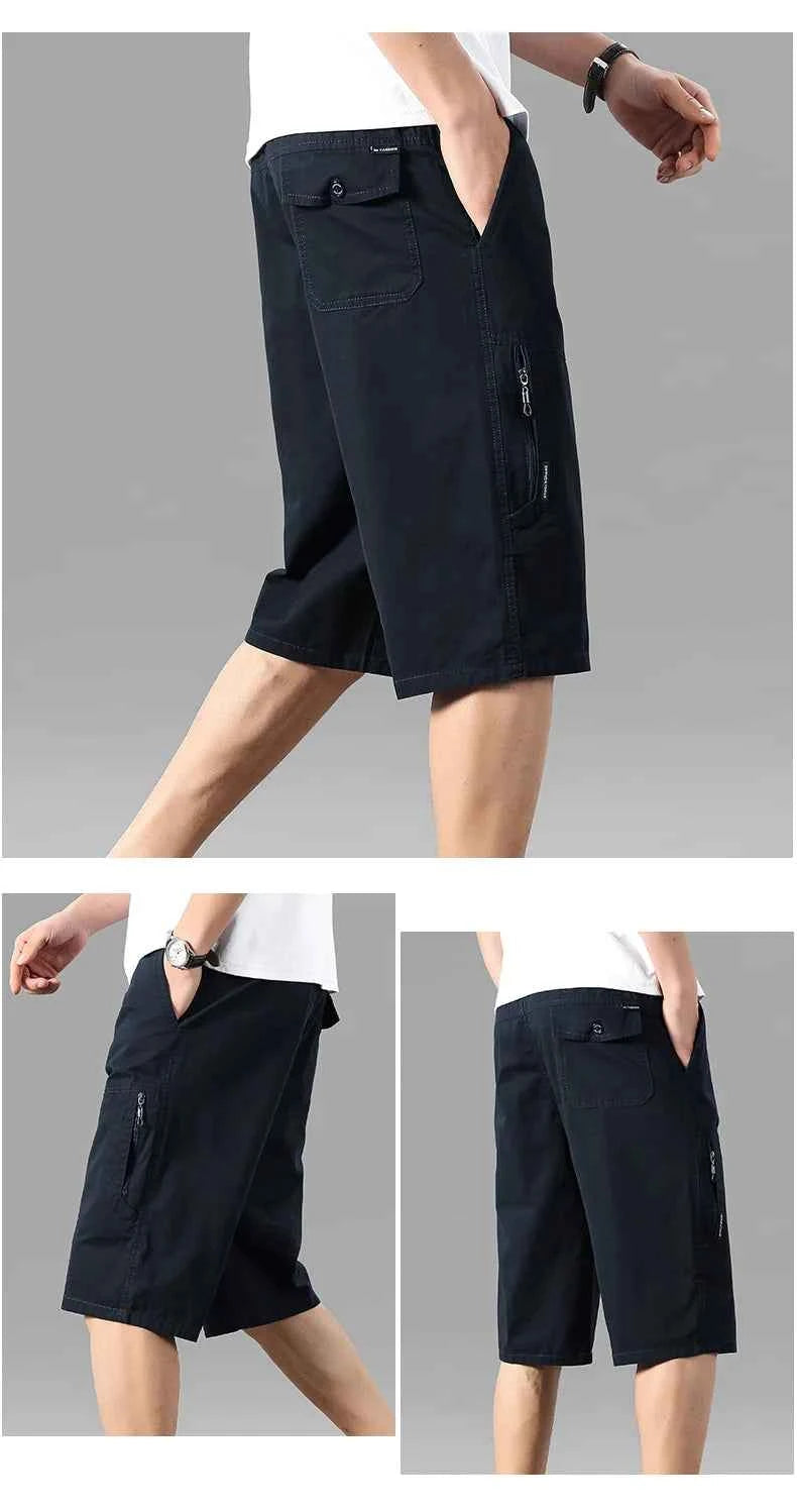 Classic Cargo Shorts Men Zipper Pocket Casual Knee Shorts Loose Straight Cotton Work Shorts Man Clothes