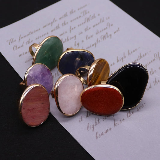Irregular Natural Amethyst Rings Open Adjustable Green Aventurine Agate Finger Ring for Women and Men  Fashion Jewelry Ring Gift