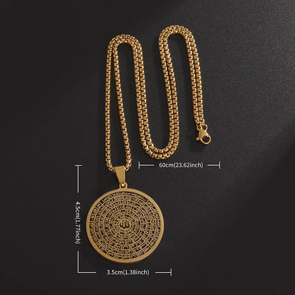 Exquisite Stainless Steel Islamic Muslim Medal Necklace Scripture Pendant Religious Amulet Jewelry for Men and Women