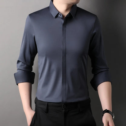 Mulberry Silk Business Dress Shirt - Men's Wrinkle Resistant