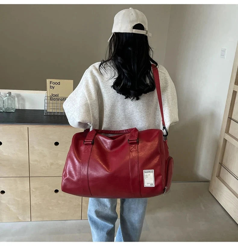 PU Travel Duffel Bag Waterproof Luggage Handbag with Shoes Pocket Weekender Overnight Daypack Dry Wet Sports Shoulder Tote Pack