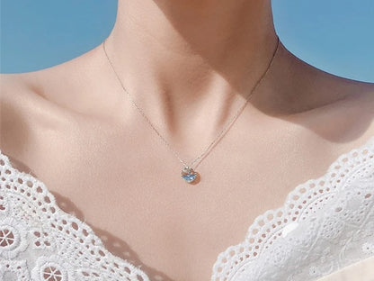 Mermaid Foam 925 Sterling Silver Fish Tail Tear Blue Crystal Clavicle Chain Pendant Necklaces