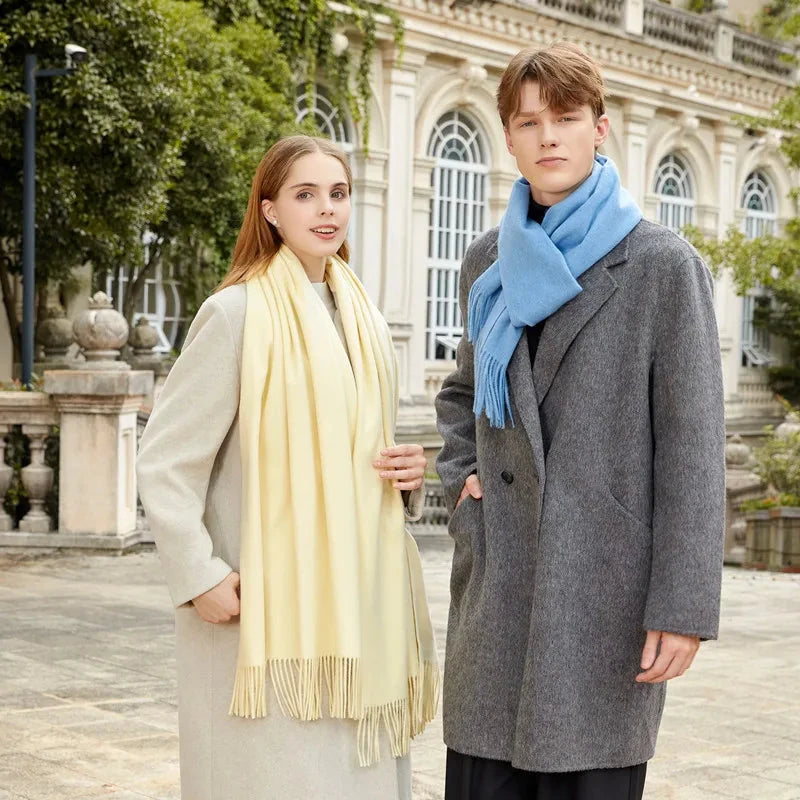 Classic Simple Solid Wool Blend Scarf Women Men Fall Winter High Quality Woolen Shawl Thick Warm Tassel Muffler Female Male Wrap