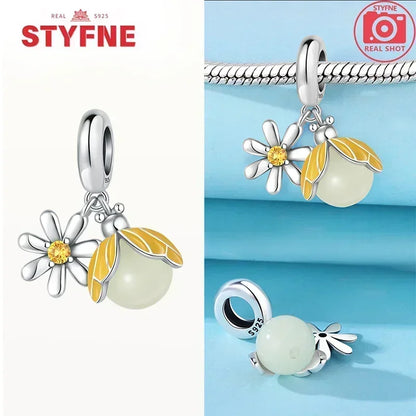 S925 Silver Glow-in-the-dark Firefly Charm Pendant Fit Original Charms Bracelet Gift Beads for Women Diy Fine Jewelry Gifts - AMULET RING STORE