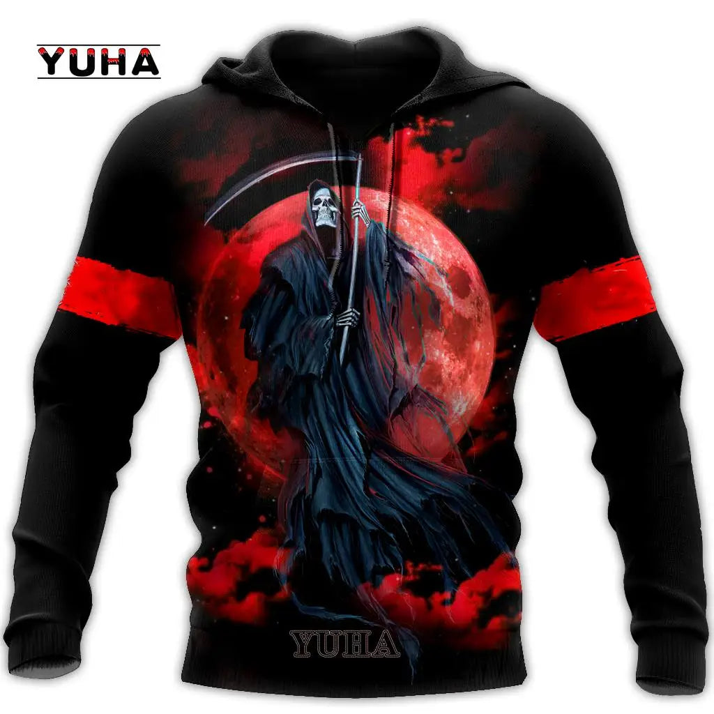 Dark Red Skull Tattoo 3D All Over Printed Men's Hoodie & Sweatshirt Spring and Autumn Unisex Hoodies Casual Sportswear - AMULET RING STORE