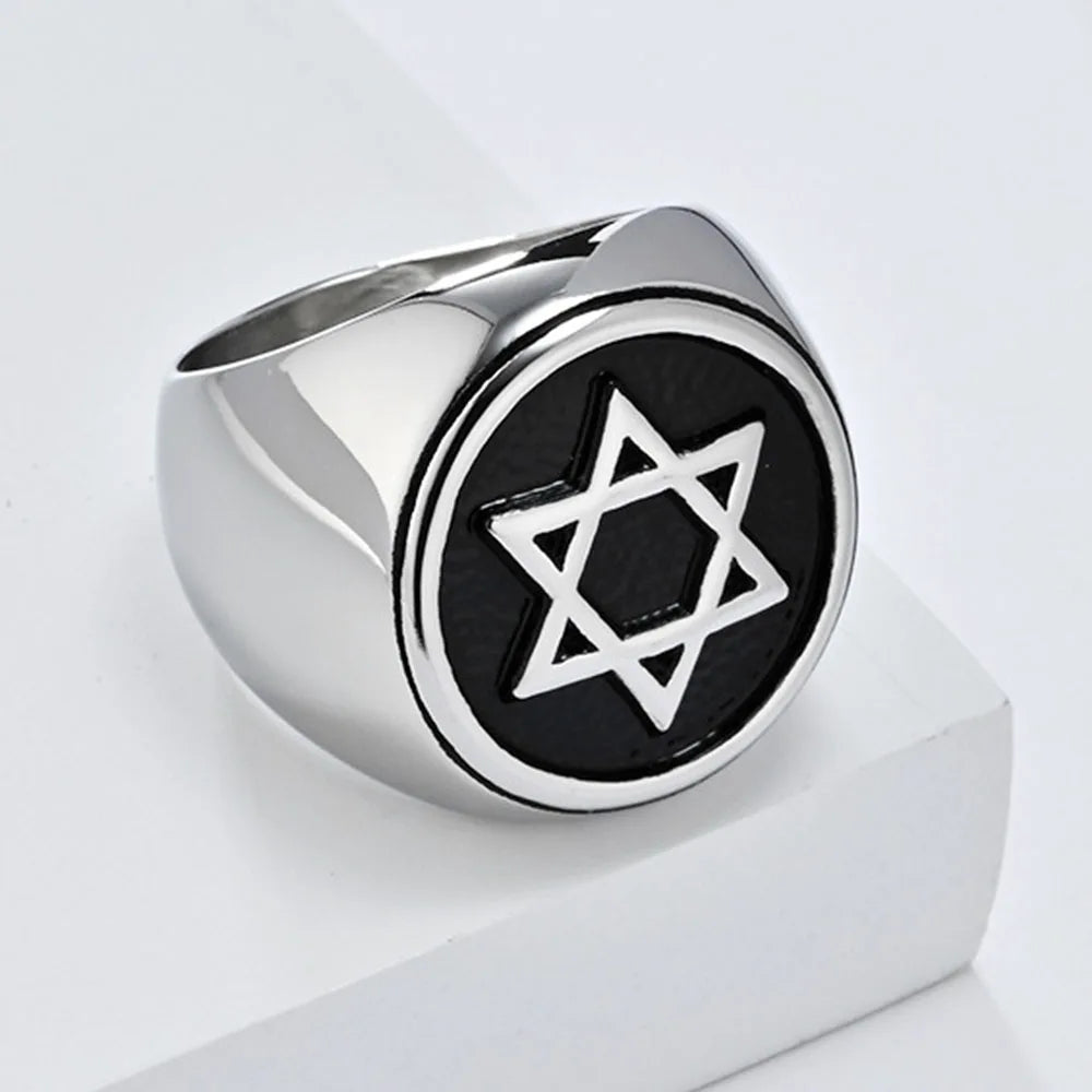 Retro Six-pointed Star Titanium Steel Ring, Men's Niche Personality Solomon Seal Rings