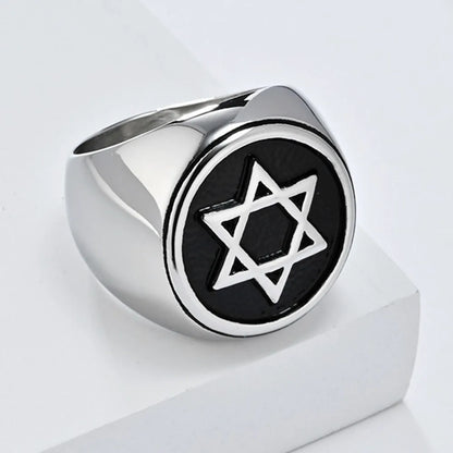Retro Six-pointed Star Titanium Steel Ring, Men's Niche Personality Solomon Seal Rings