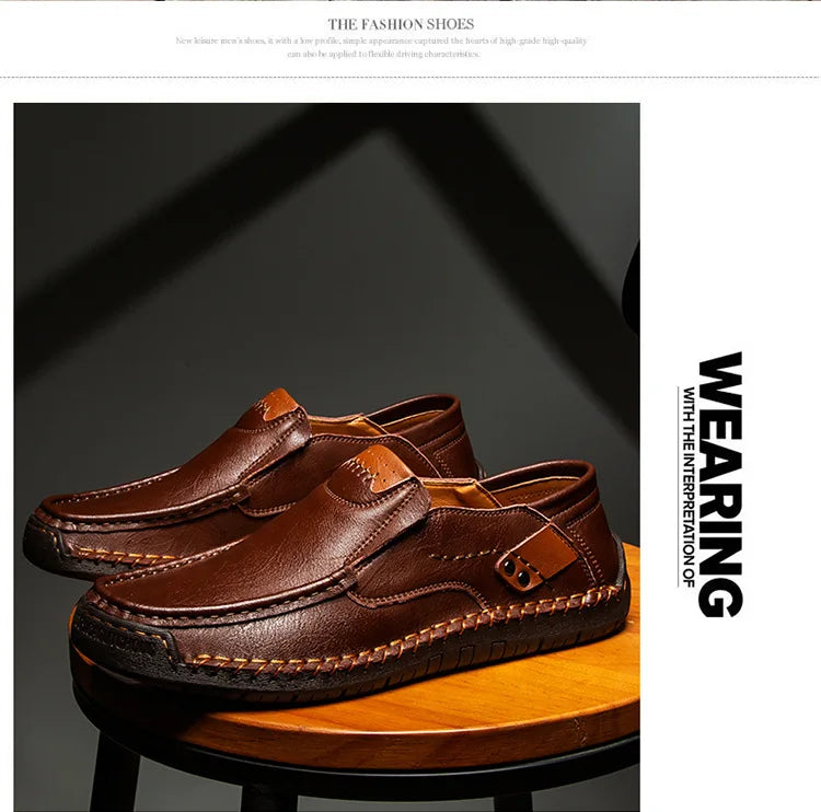 New Handmade Leather Men Shoes Casual Comfortable Men Loafers Slip On Leather Shoes Men Flats Hot Sale Outdoor  Walking Shoes