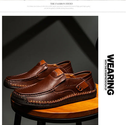 New Handmade Leather Men Shoes Casual Comfortable Men Loafers Slip On Leather Shoes Men Flats Hot Sale Outdoor  Walking Shoes