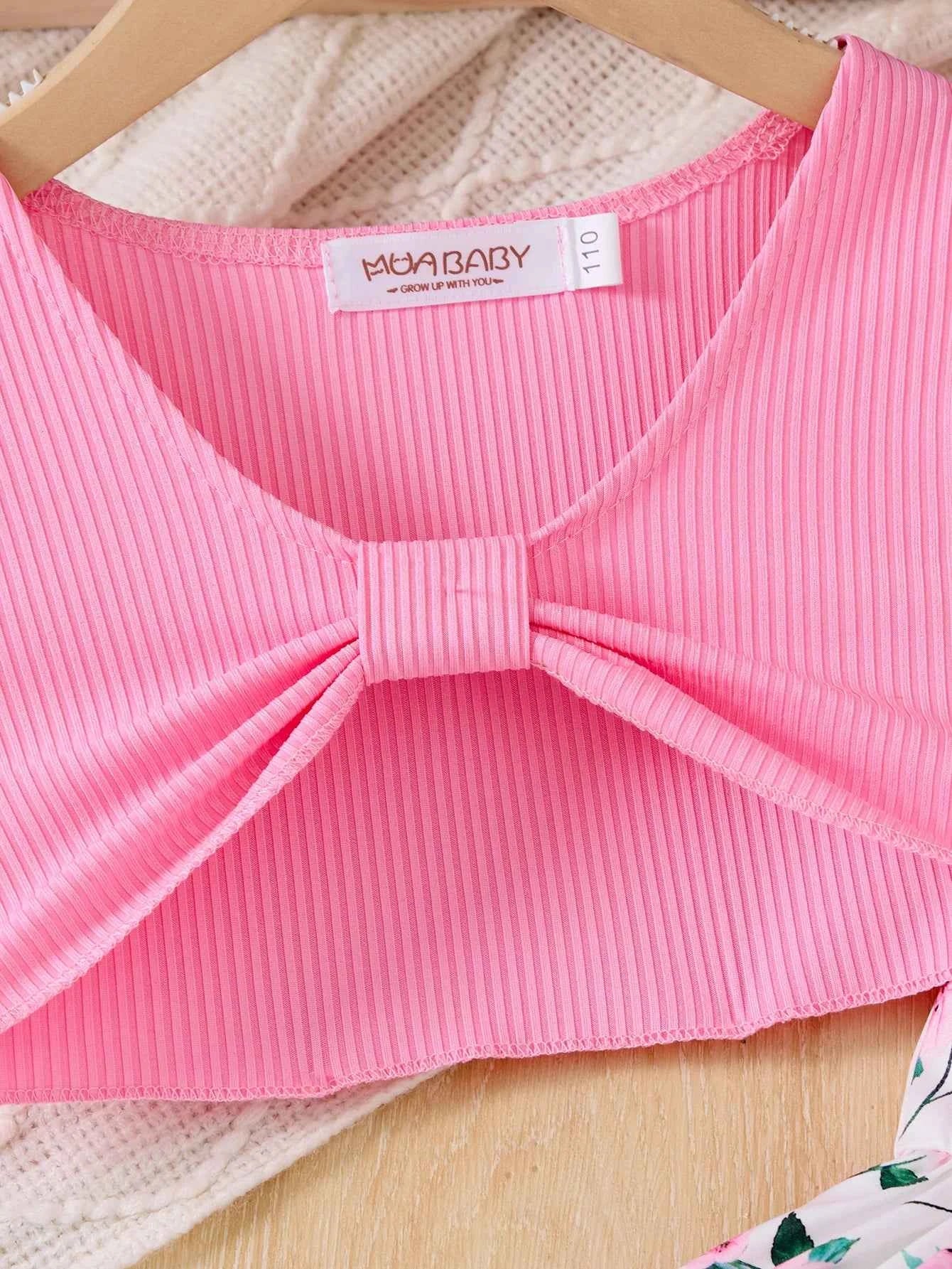 2Pcs Girls Elegant Pink Floral Print Dress Summer Sleeveless Casual Dress and Jacket Sets for Girls Festivals Outing Clothes