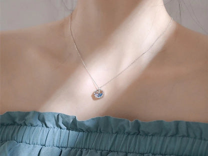 Mermaid Foam 925 Sterling Silver Fish Tail Tear Blue Crystal Clavicle Chain Pendant Necklaces