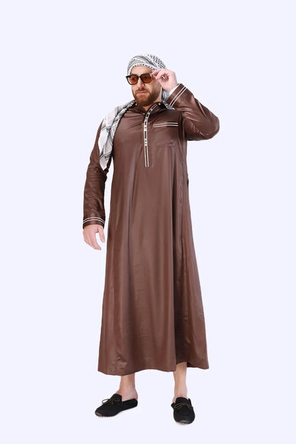 Men's New Long-sleeved Arab Robes Abaya Men's Robes in The Middle East Popular Muslim Men's Fashion Ethnic Long Clothing
