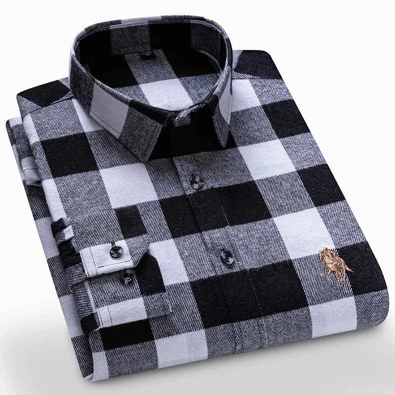 Long Sleeve Shirts For Men Classic Style Turn Down Collar Flannel Plaid Casual Clothing Daily Use Easy Care Soft Material Shirts