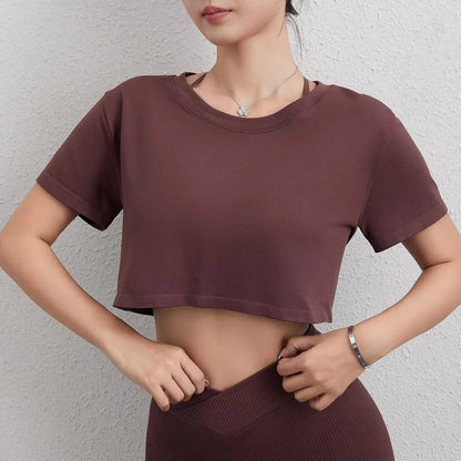 High Quality Women Loose Crop Top Shirts Fitness Crewneck Black Plain Short Sleeve heat transfer designs for t shirts - AMULET RING STORE