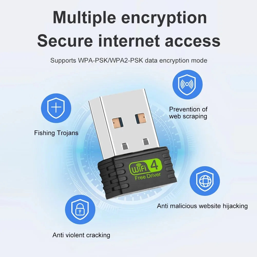 Mini USB WiFi Adapter 150M Wireless Network Card 2.4GHz WiFi Ethernet Receiver Free Drive USB Dongle for PC Computer Accessories - AMULET RING STORE