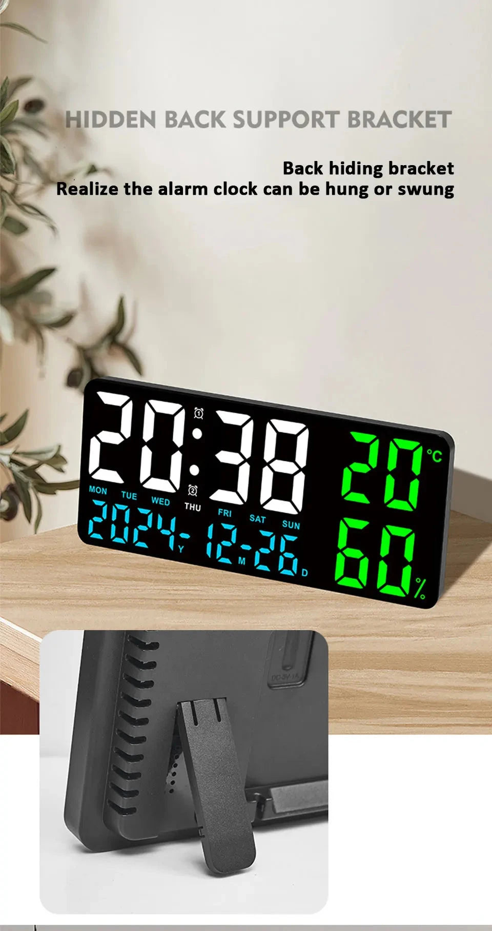 Digital Wall Clock with Atmosphere Lights Remote Control TEMP Humidity Display LED Large Table Clock Multifunctional Alarm Clock