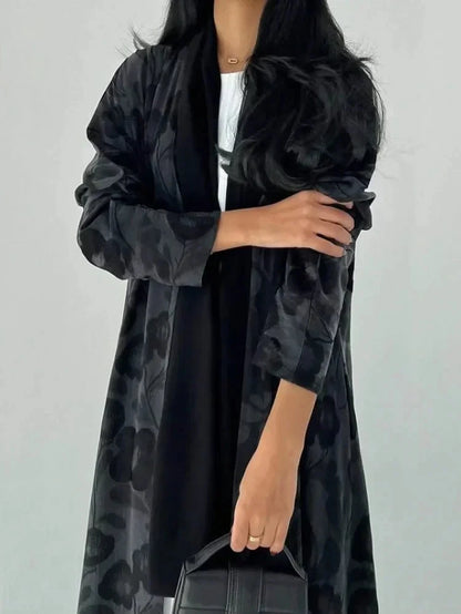 Loose Abaya Women Full Sleeve Printed Open Front Abayas Casual Kaftans Jilbabs Islamic Maxi Dresses Middle-East Ethnic Clothing - AMULET RING STORE