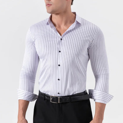 New Stylish Men's Striped Shirt Long Sleeve Business Casual High Elasticity Spring Autumn Seamless Easy-care Soft Man Clothing
