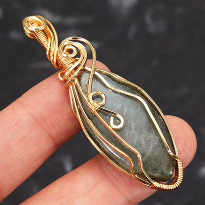 Labradorite Rainbow Moonstone Gemstone Pendant Copper Wire Wrapped Labradorite Jewelry Labradorite Necklace With Chain and Box