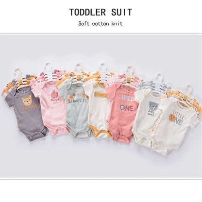 4Pieces Cotton Newborn Bodysuit Print Baby Girl Clothes 0-12M Cartoon Baby Boy Clothes Summer Short Sleeve Romper Bebes - AMULET RING STORE
