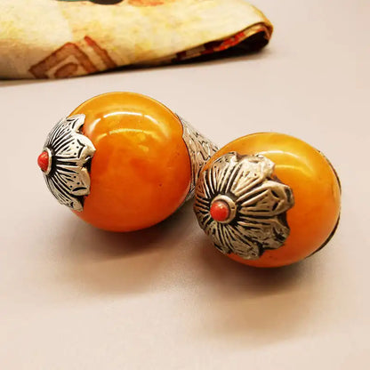 Nepal Hand Vintage Pendants Big Pearl Copper Capped Amber TBP333