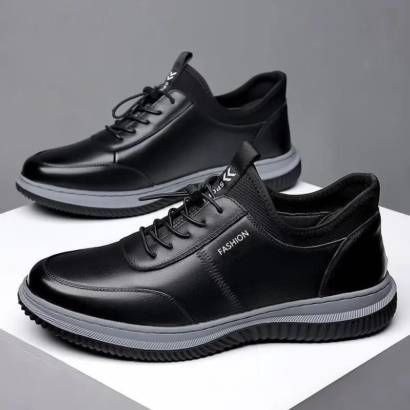 Leisure sports leather shoes for men in autumn 2024 new breathable walking low cut soft sole soft surface anti slip board shoes - AMULET RING STORE
