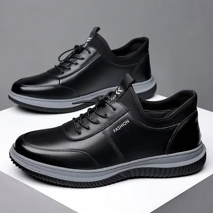 Leisure sports leather shoes for men in autumn 2024 new breathable walking low cut soft sole soft surface anti slip board shoes - AMULET RING STORE